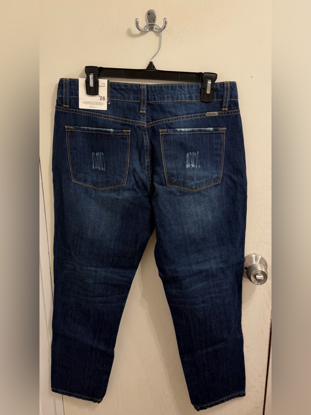 KanCan Dark Blue Slim Straight Jeans with Subtle Back Distress